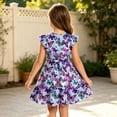 thumbnail image 6 of Aideaone Girls Summer Dress Ruffle Flutter Sleeve A-Line Sundress Butterfly Floral Print with Waist Tie 7-13 Years, 6 of 6
