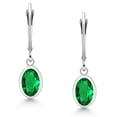 thumbnail image 2 of Gem Stone King 925 Sterling Silver Green Nano Emerald Drop Dangle Leverback Earrings for Women (1.50 Cttw, Gemstone May Birthstone, Oval 8X6MM), 2 of 4