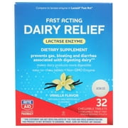 Rite Aid Fast Acting Dairy Relief Chewable Tablets, Vanilla Flavor - 32 Ct. | Lactase Enzyme Supplement | Gas & Bloating Relief | Lactose Intolerance Pills | Dairy Relief Pills | Enzymes for Digestion