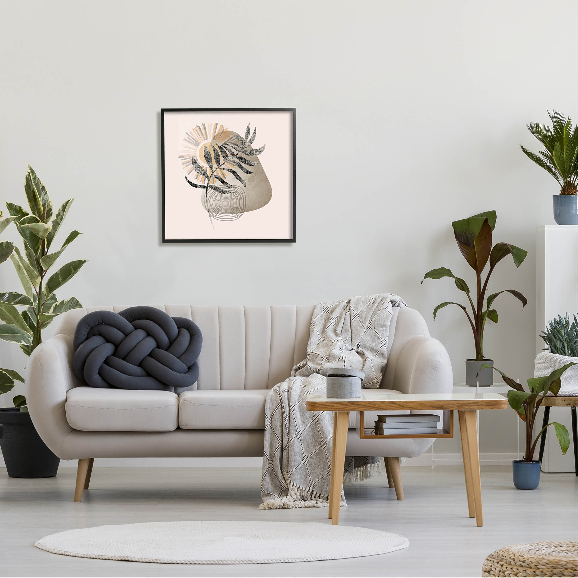 Modern Boho Plant Leaf Sun Botanical & Floral Graphic Art Black Framed Art Print Wall Art