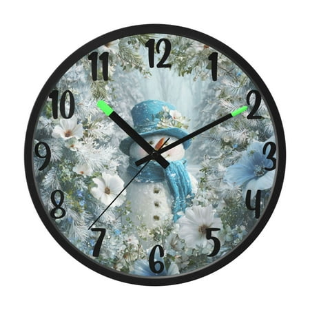 RMDQTR 12 Inch Sound-Activated LED Night Light Wall Clock Silent Sweep Movement Acrylic Face Battery-Operated for Bedroom/Living Room/School / Snowman in The Frozen World