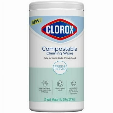 Clorox Free & Clear Cleaning Wipe, Compostable, 75-Ct. 1 Pack