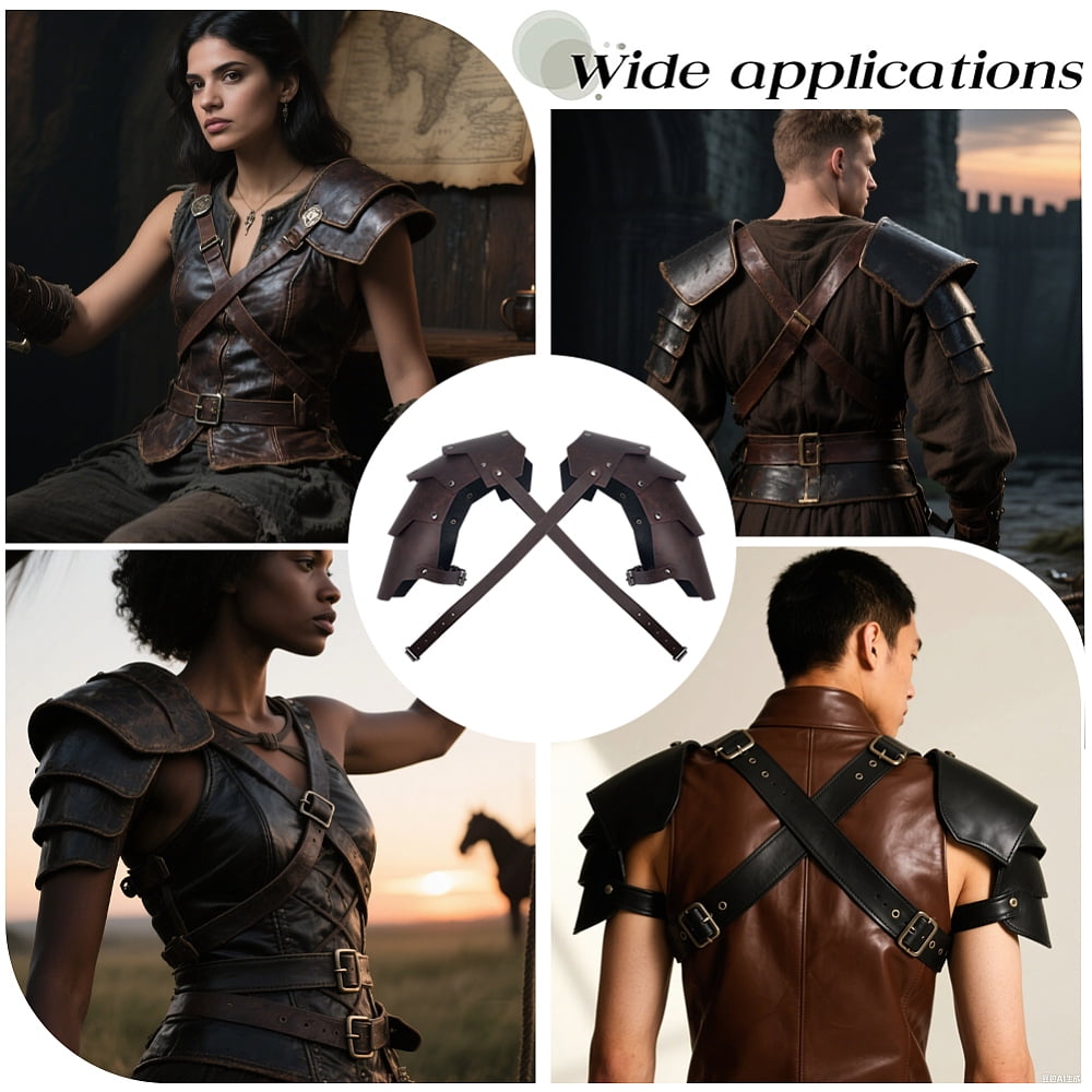 1Pc Medieval PU Leather Double Shoulder Armor Retro Cosplay Props with Alloy Findings Coconut Brown 300x280x5.5mm DIY