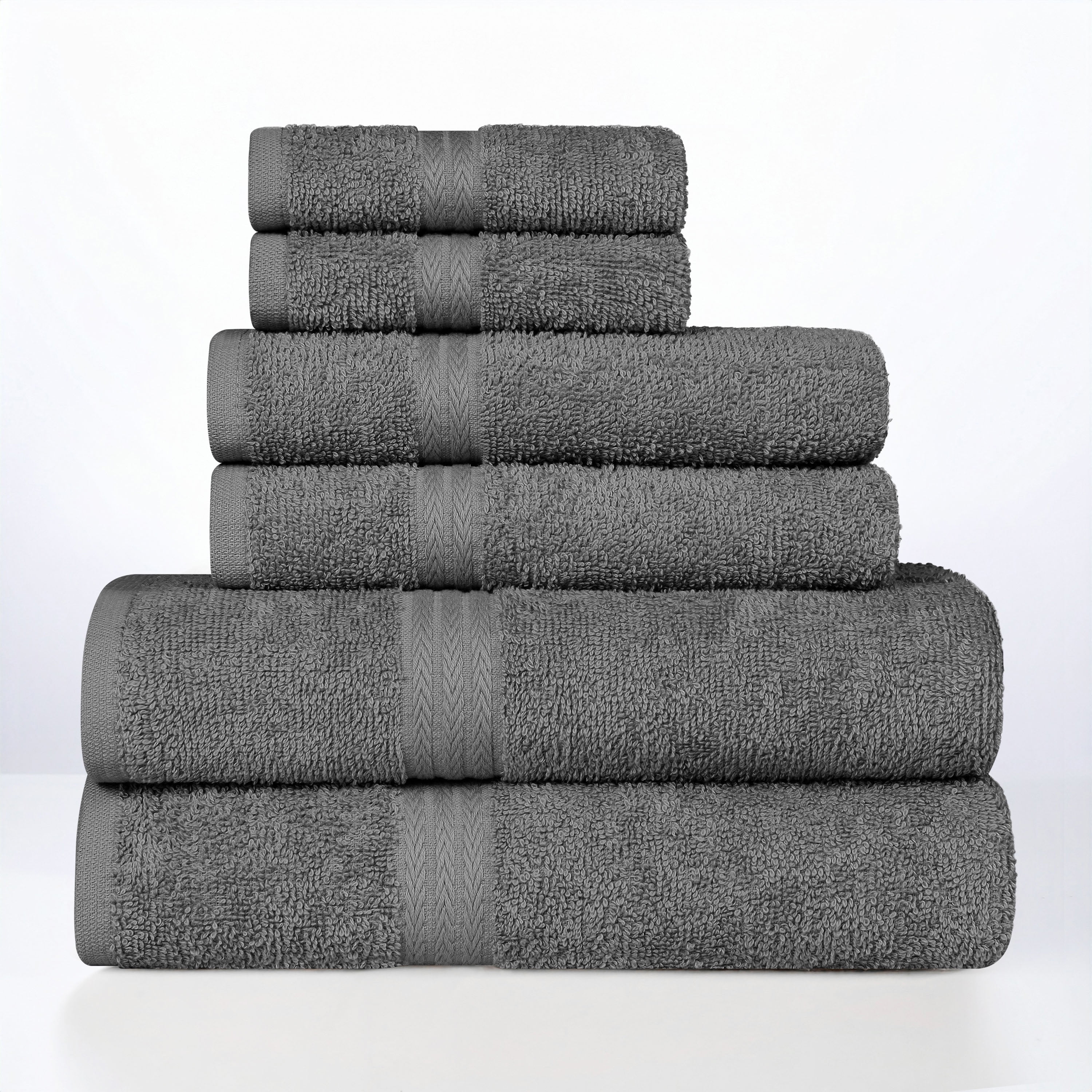 Superior Miami 100% Cotton Lightweight 6-Piece Towel Set, Charcoal
