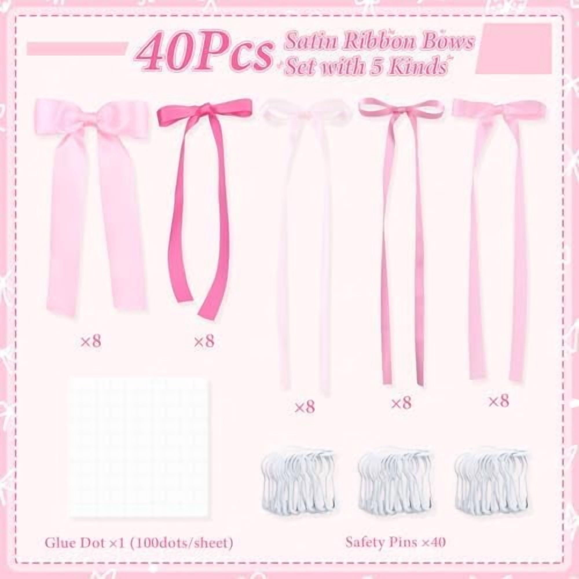 40Pcs Pink Bow Wall Decor, DIY Bow Photo Backdrop, Ribbon Bows Garland, Pink Bows Party Decor for Women Girls Birthday, Baby Shower, Bachelorette Wedding Party, Room Bedroom Decor