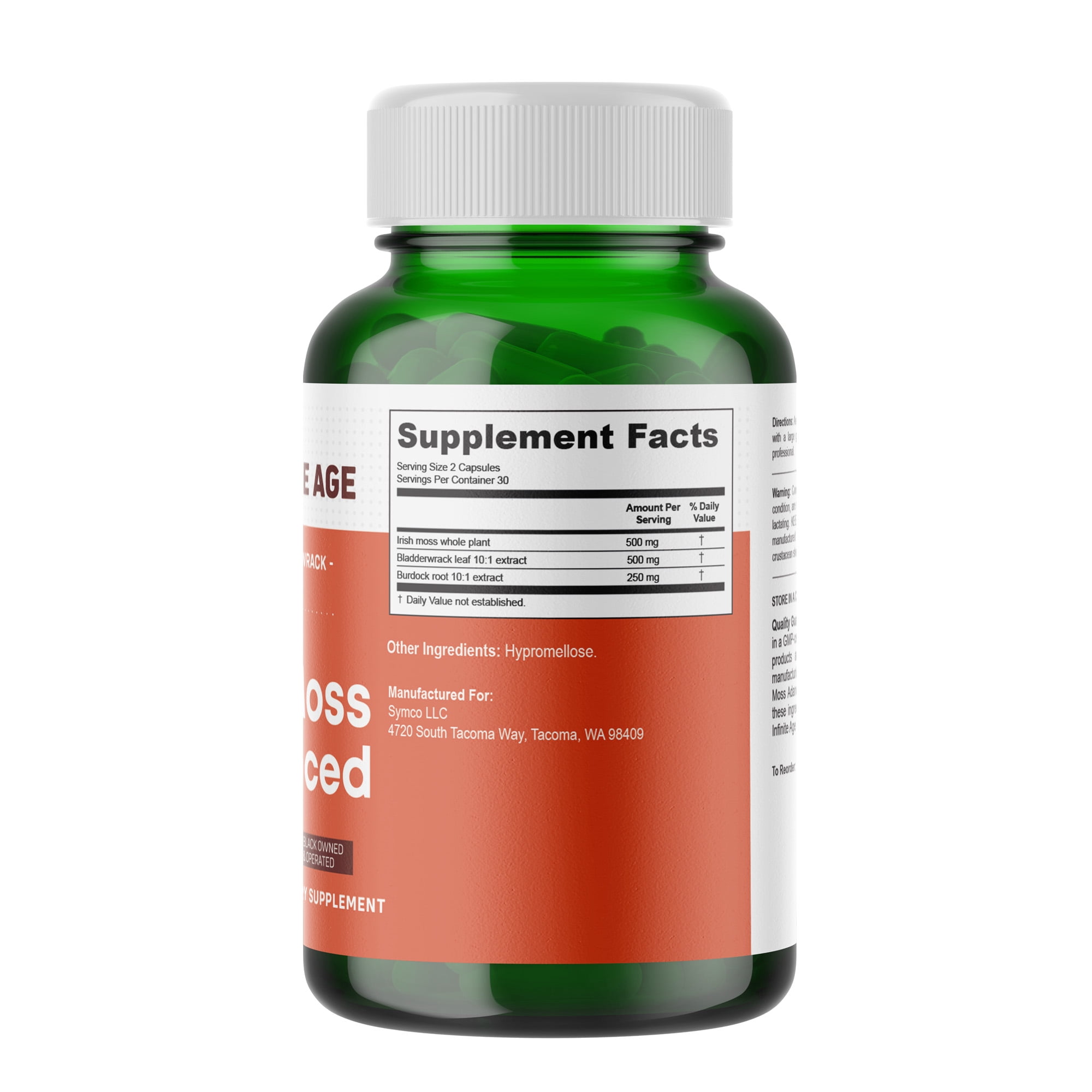 Infinite Age 1250mg Sea Moss Advanced Superfood Capsules, 60 Count - High-Potency, Vegan, Made in The USA - Irish Seamoss, Bladderwrack, Burdock Root - Overall Health, Immunity Support
