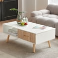 thumbnail image 5 of Rectangle Coffee Table with Solid Wood Legs Sliding Drawer for Storage Modern Table for Living Room White, 5 of 24