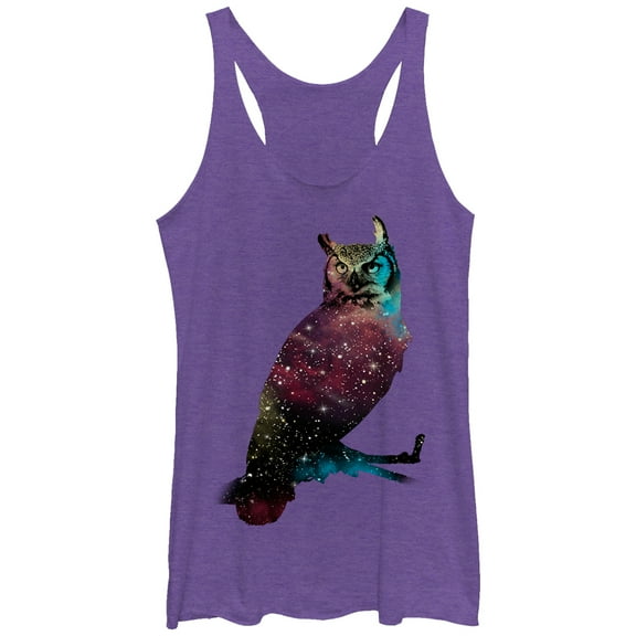 Women's Lost Gods Space Owl  Racerback Tank Top Purple Heather Large