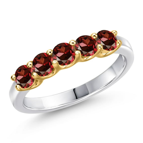 Gem Stone King 925 Silver and 10K Yellow Gold Red Zirconia Wedding-Bands Ring for Women | 0.85 Cttw | Round 3.5MM | Gemstone Birthstone | Size 5
