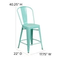 thumbnail image 6 of Flash Furniture Commercial Grade 24" High Mint Green Metal Indoor-Outdoor Counter Height Stool with Back, 6 of 12
