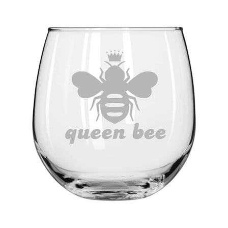 Wine Glass for Red or White Wine Queen Bee (16 oz Stemless)