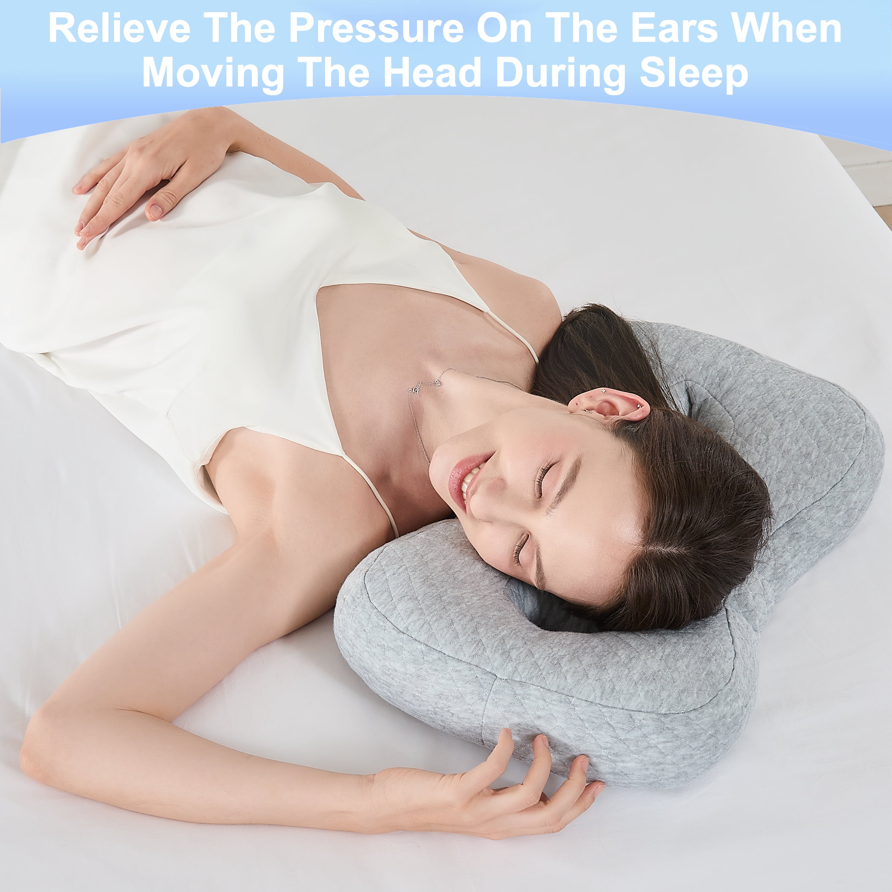 Ear Piercing Pillow for Side Sleepers, Ultra Soft Cover Relief Ear Pain,Two Ear Holes Protection for Ear Pierced, Earring Pillow