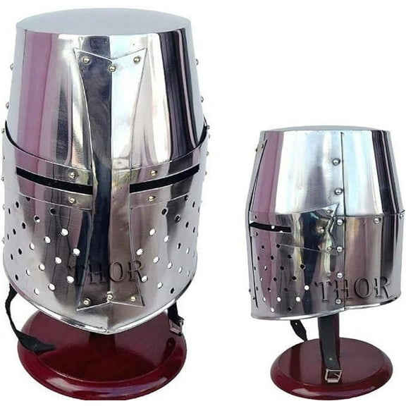 THOR INSTRUMENTS Medieval Knight Crusader Templar Armor Helmet Wearable Costume W/Stand Rustic Vintage Home Decor Gifts