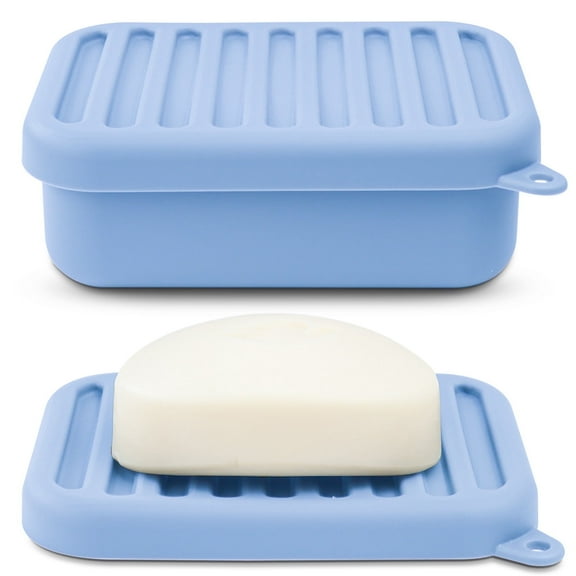 AIMAIAIMAI Leak-Proof Travel Soap Case with Drainage Lid | Compact Silicone Travel Soap Dish for Camping, Gym, Trip