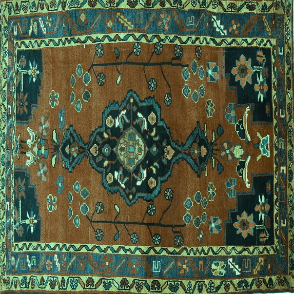 Ahgly Company Machine Washable Indoor Square Persian Turquoise Blue Traditional Area Rugs, 3' Square