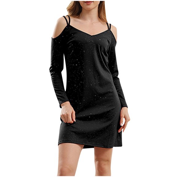 TAGOLD Womens Evening Dress,Summer Dress for Womens,Fashion Women Comfortable Casual Printed Off Shoulder Long Sleeve V-Neck Knee-High Dress