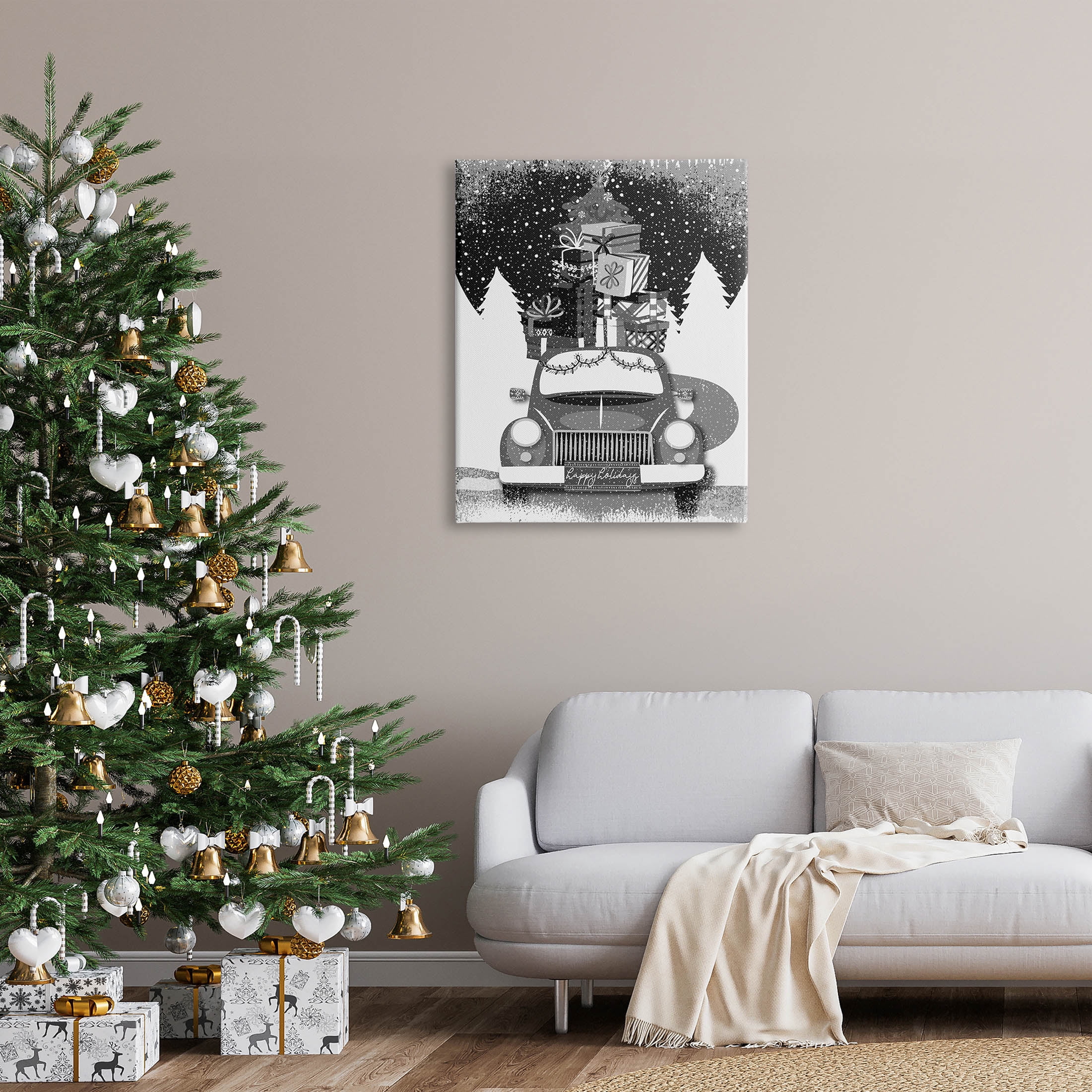 Stupell Industries Happy Holidays Gifts Car Graphic Art Gallery Wrapped Canvas Print Wall Art, Design by Andrea Jasid Grassi