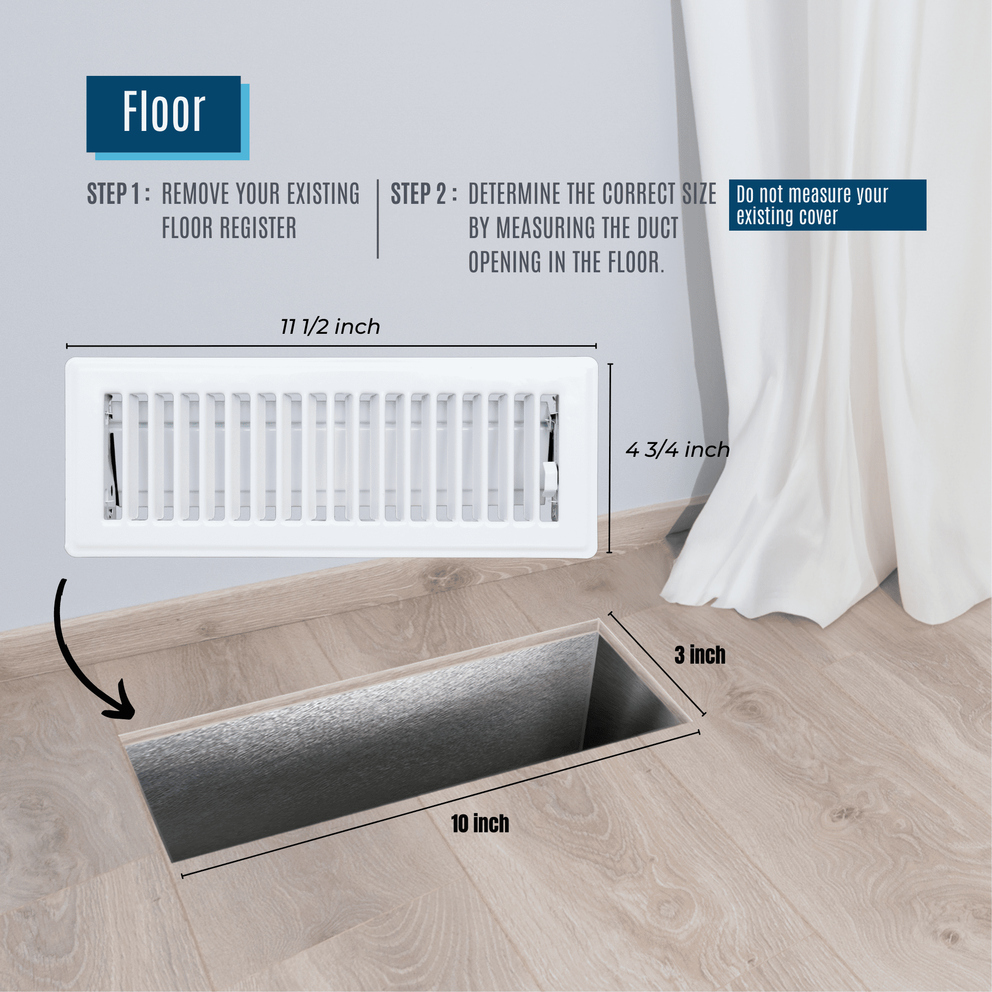 Fits 3x10 Duct Opening Floor Register with Louvered Design by Handua | Heavy Duty Walkable Design with Damper | Floor Vent Grille | Easy to Adjust Air Supply Lever | White