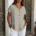 thumbnail image 2 of longantii Womens Summer Tops Basic Linen Graphic T-Shirts Loose Vneck Short Sleeve Pullover Gradient Button Down Clothing Brown L, 2 of 5