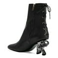 thumbnail image 2 of FSJ Women Fashion Chic Elephant Mid Heel Ankle Boots Pointy Close Toe Side Zipper Back Lace Up Short Booties Walking Dress Shoes Size 8.5 Black, 2 of 3