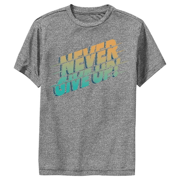 Boy's Lost Gods Never Give Up  Performance Graphic Tee Charcoal Heather Small