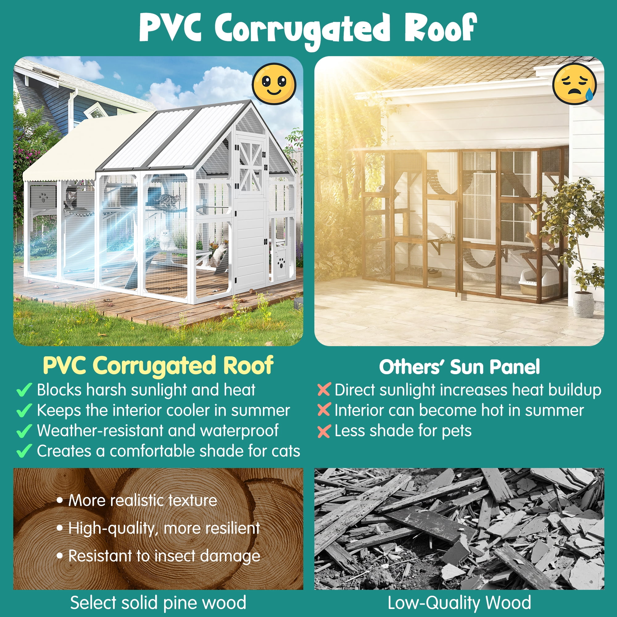 95" Outdoor Large Catio, Cat Enclosure for Multiple Cats, Walk-in Outdoor Cat House with 8 Platforms, 2 Resting Boxes, 1 Bridges & 1 Weatherproof Cover, White