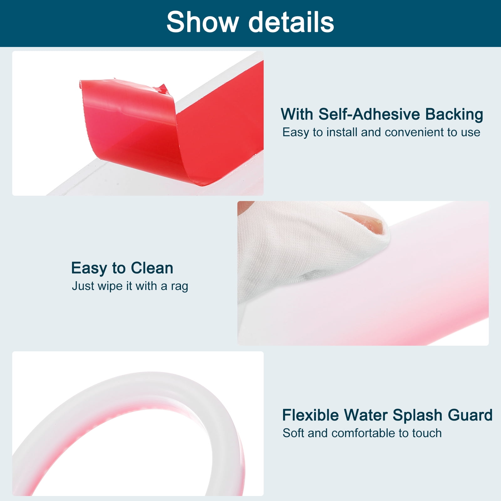 REGALWOVEN Collapsible Shower Barrier Stopper U-shape Water Guard Blocker for Wet and Dry Separation Clear 98 inch