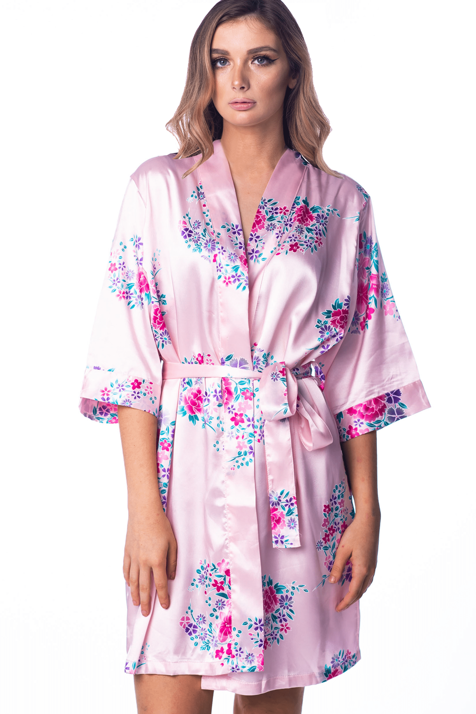 Women’s Floral Satin Silky Robe Kimono for Bride Bridesmaids Flower ...