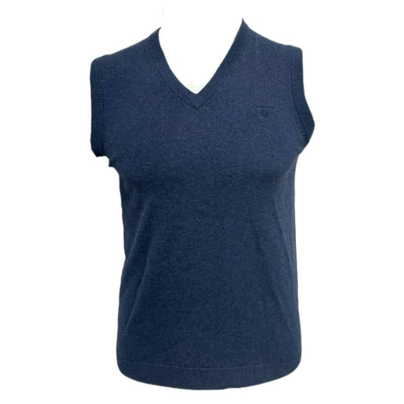 GANT Men's Lightweight Cotton Slipover Vest, Dark Jeansblue Melange, M