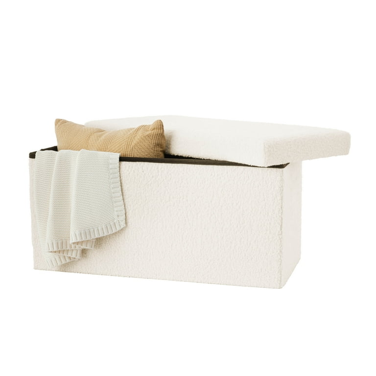 Mainstays 30 In Collapsible Storage Ottoman Bench, Cream photo 3