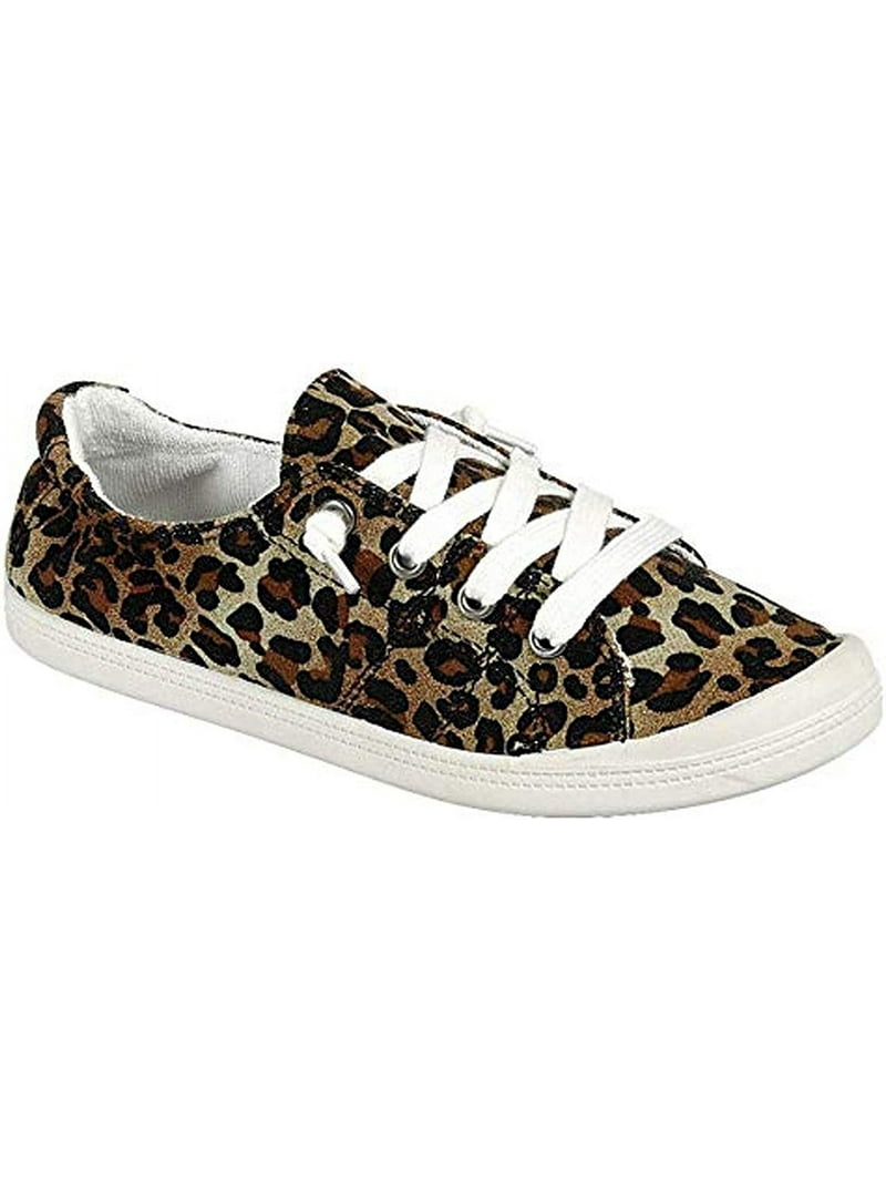 BEAU TODAY Women's Leopard Print Sneakers - Retro Low Top Lace Up Comfort Walking Shoes