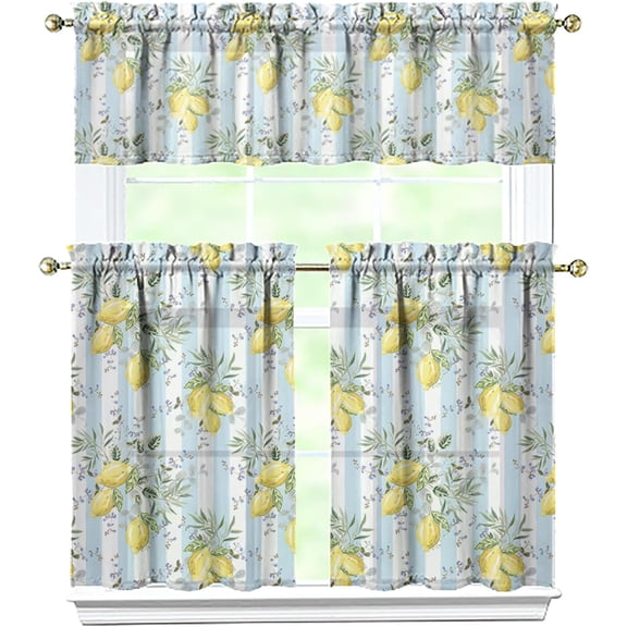 Lemon Kitchen Curtains Valances and Tiers Set for Windows, Vintage Bathroom Window Curtain Valance 3 Piece Sets,Kitchen Decor for Living Room,54''''x 36''''