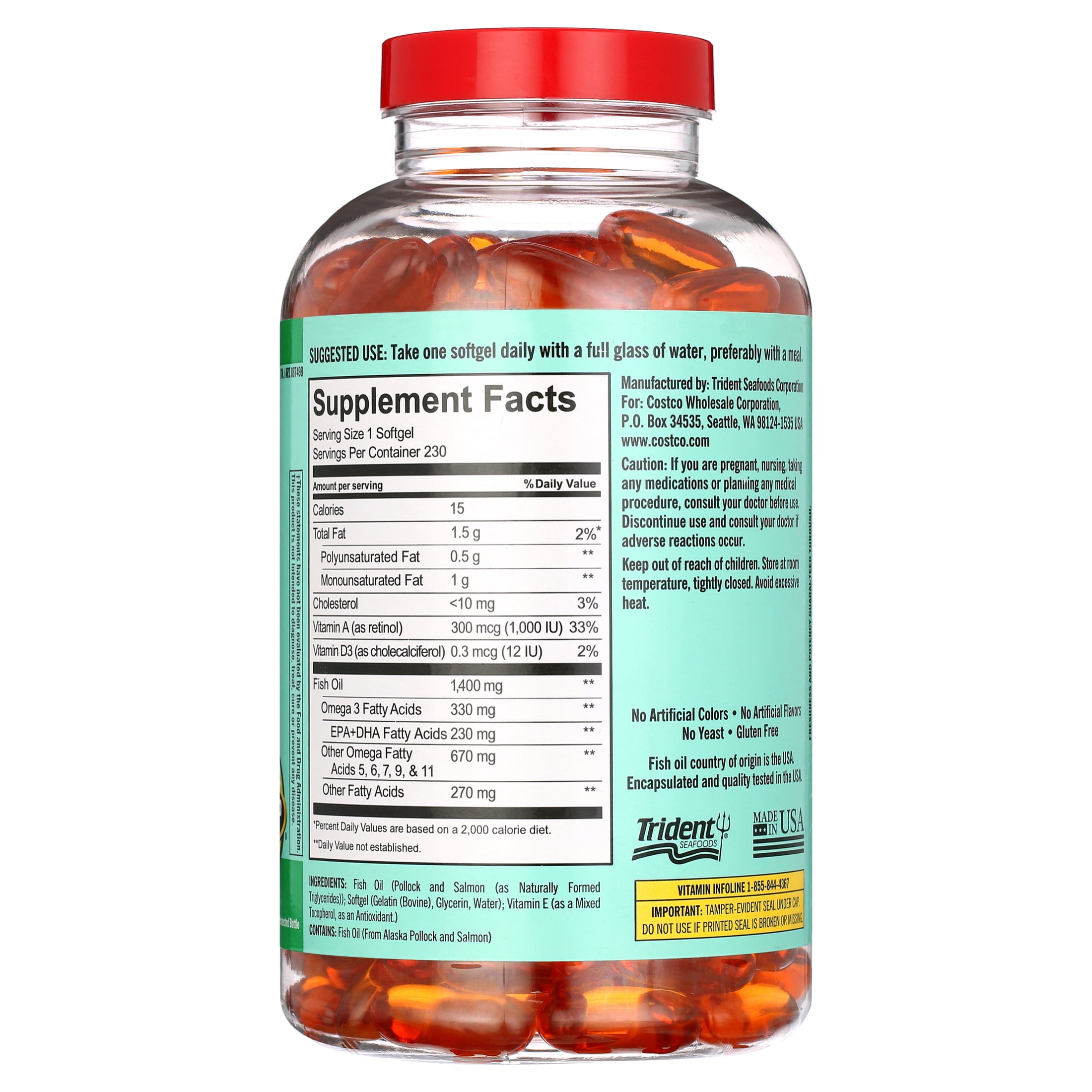 Kirkland Signature Wild Alaskan Fish Oil 1400 mg., 230 Softgels