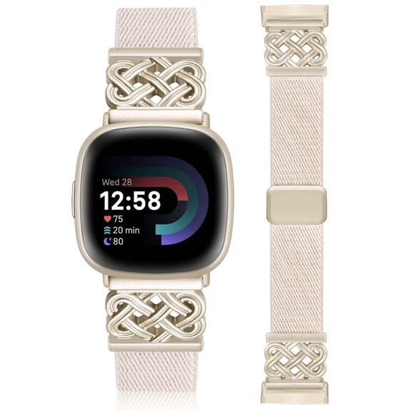 Wearlizer Magnetic Stretchy Band Compatible with Versa 4/3/Sense 2/Sense, Celtic Knot Elastic Nylon Watch Strap for Women Men, Dressy Soft Fabric Wristband with Magnetic Clasp