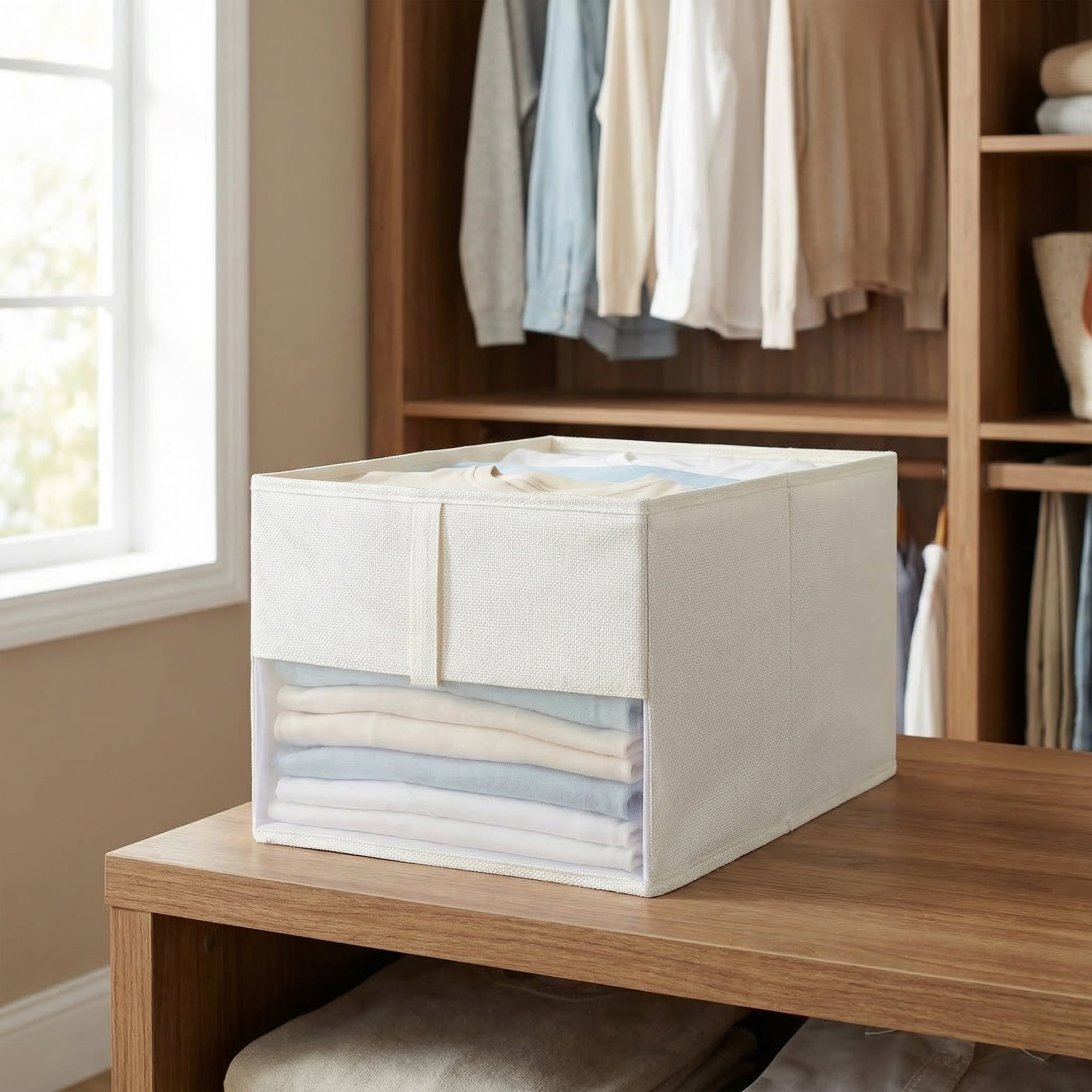 Unique Bargains 1pc Collapsible Fabric Storage Bins White 17.7*11.8*9.1in