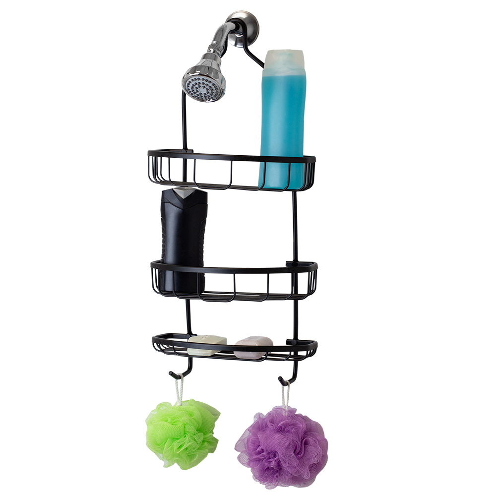 Rio 2 Tier Aluminum Shower Caddy with BuiltIn Accessory Hooks and
