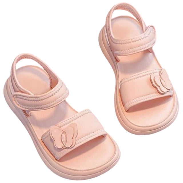 Xfvqtps Kids Girls Summer Sandals Open Toe Princess Butterfly Hook and Loop Soft Sole Leather Flats Shoes