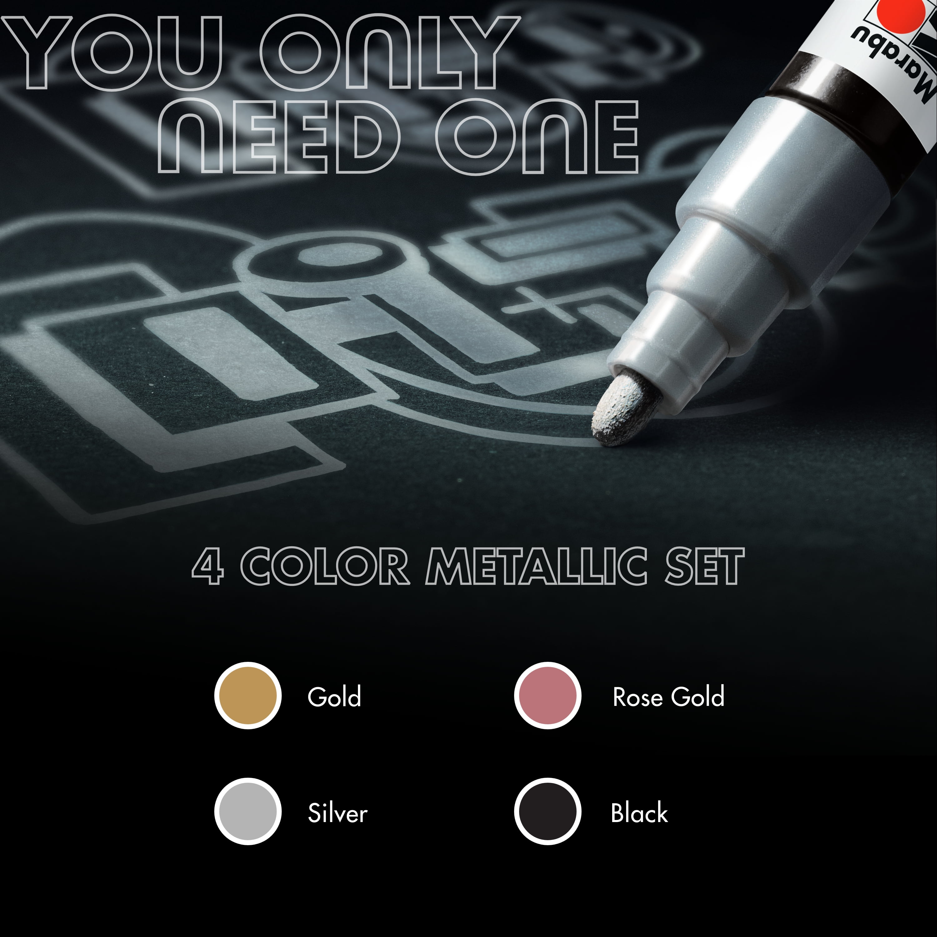 Marabu YONO Metallic Paint Markers, 6 Metallic Paint Pens, 3mm Tip