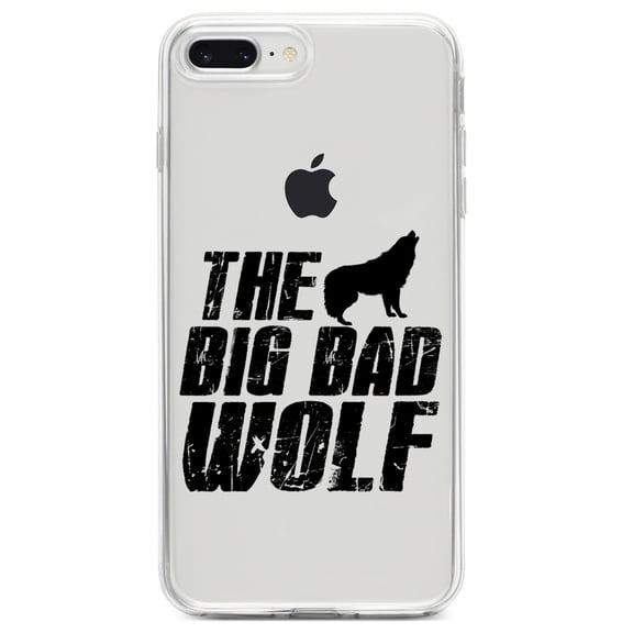 DistinctInk Clear Shockproof Hybrid Case for iPhone 7 PLUS / 8 PLUS (5.5" Screen) TPU Bumper Acrylic Back Tempered Glass Screen Protector - The Big Bad Wolf