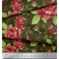 thumbnail image 2 of Soimoi Green Silk Fabric Leaves & Rose Floral Print Fabric by Yard 42 Inch Wide, 2 of 3