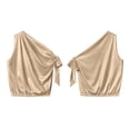 thumbnail image 4 of Women's One Shoulder Satin Blouse Summer Oversized Plain Tie Sleeveless Shirts Elegant Lightweight Office Business Tops Khaki, 4 of 6