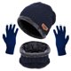 thumbnail image 1 of Gorro de punto de invierno, conjunto de bufanda cálida y guantes para pantalla táctil, 3 gorros con forro de lana para hombres y mujeres, 1 of 7