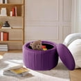 thumbnail image 3 of UIXE 30" Round Storage Ottoman with Flip Top Tray Upholstered Ottoman Coffee Table Modern Velvet Circle Footstool for Bedroom Entryway, Purple, 3 of 7