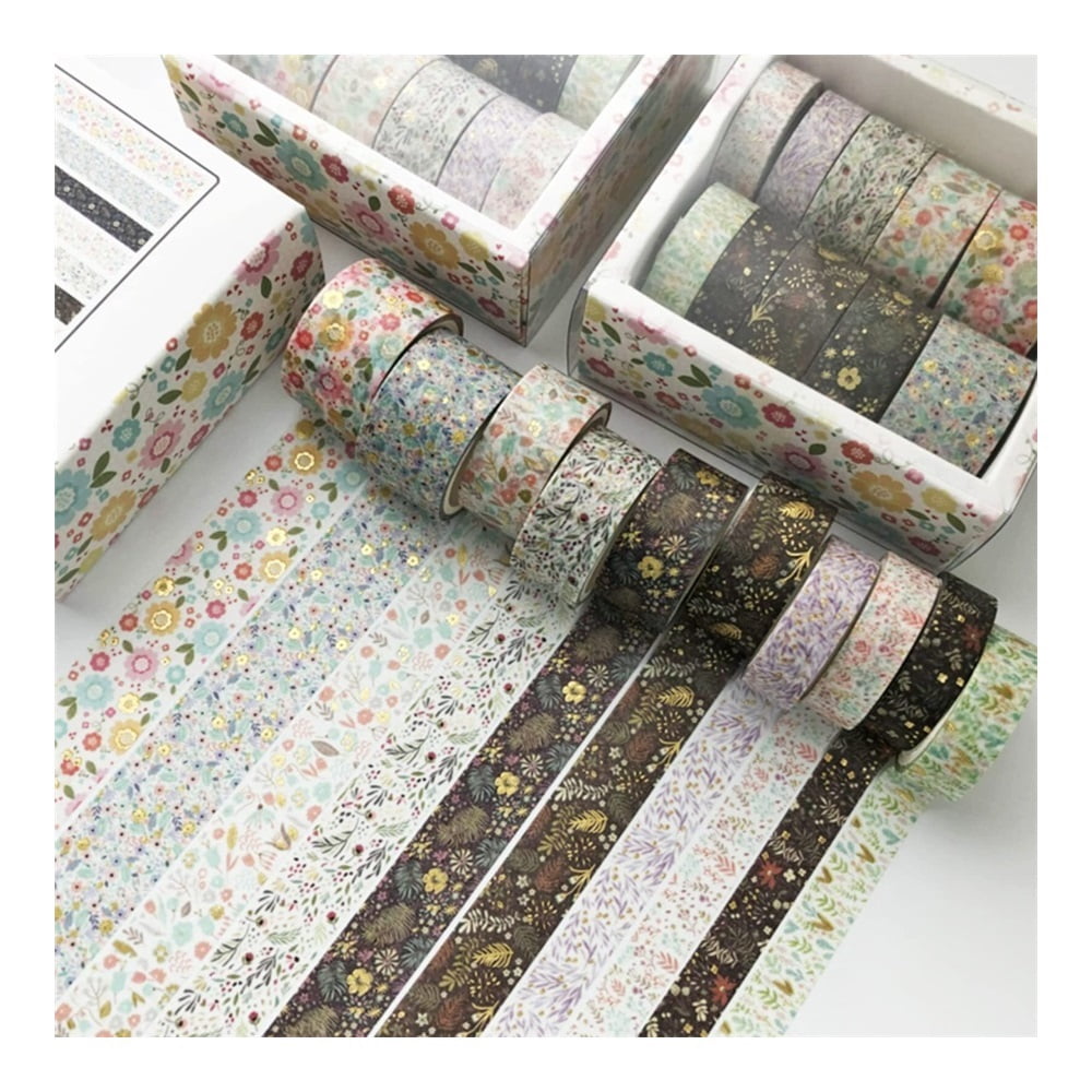 Creative Washi Tape Set 10 Rolls Gold Foil Print Decorative Masking Tapes for Arts, DIY Crafts, Journals, Planners, Scrapbook, Wrapping (Garden Maze)