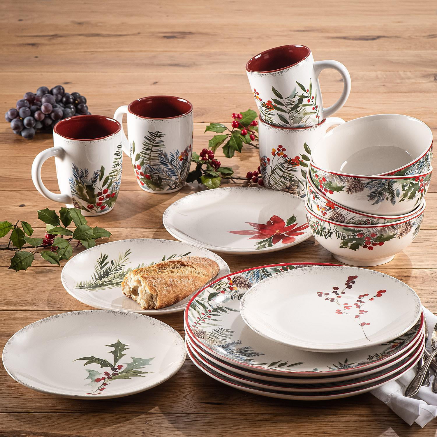 American Atelier Winter Floral Porcelain 16-Piece Dinnerware Set ...