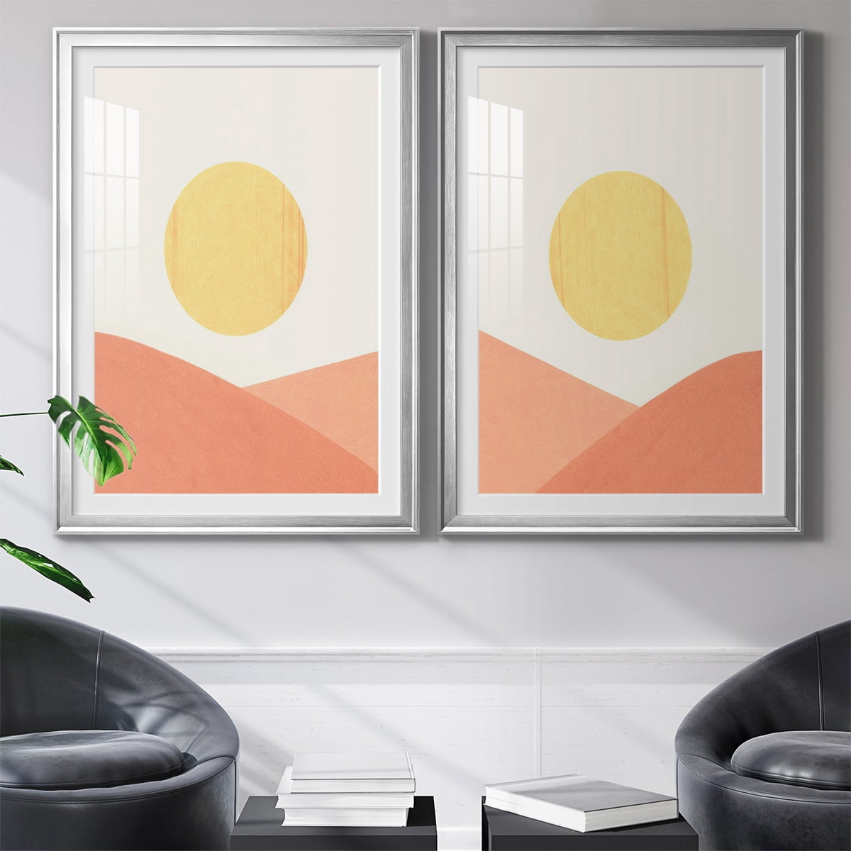 Wexford Home Simple Boho Sun I Premium Framed Print, 30.5" x 42.5" - Ready to Hang, Silver (Set of 2)