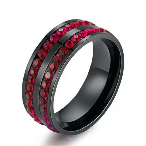 Red/Blue CZ Double Rowes Ring Womens 8mm Stainless Steel Engagement Band Sz 6-11