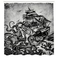 thumbnail image 3 of Ambesonne Nautical Shower Curtain, Monochrome Kraken and Ship, 69"Wx84"L, Charcoal Grey Pale Taupe, 3 of 5