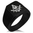 thumbnail image 1 of Stainless Steel Freemasons Masonic Skull & Crossbones Needle Stripe Pattern Biker Style Polished Ring, 1 of 1