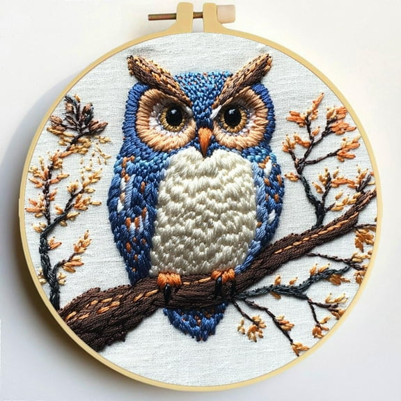 Punch Needle Kits Owl Embroidery Starter Set with Hoop Easy for Beginners DIY Stress Relief Handmade Craft Hobby and Home Decor 20x20cm-1